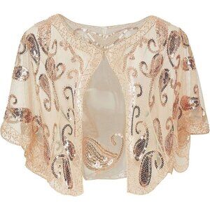 Babeyond 1920s Shawl Wraps Beaded Evening Cape  Bridal Shawl Cover Up-(Apricot)